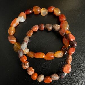 2 AUTHENTIC Carnelian and Agate Gemstone Stretch 7” Handmade Bracelets